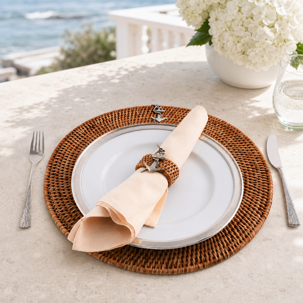 Anchor Placemat Hand Woven Wicker Rattan Round - Set of 4