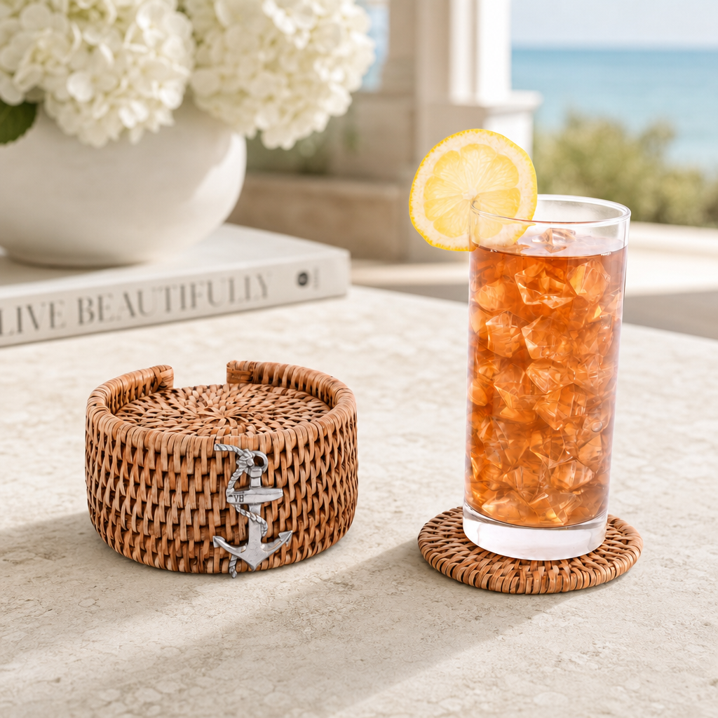 Anchor Hand Woven Wicker Rattan Coaster Set - 6 Coasters