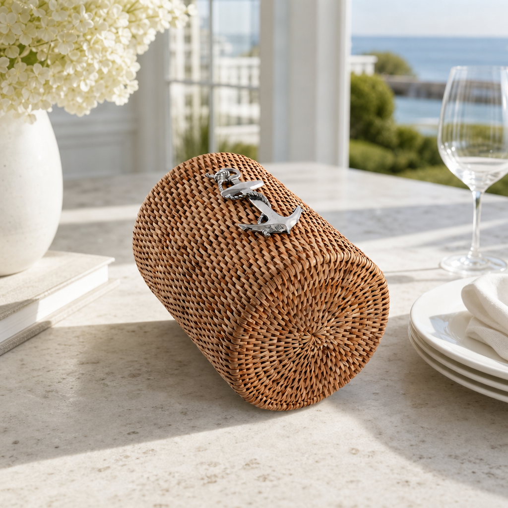 Anchor Hand Woven Wicker Rattan Utensils Holder