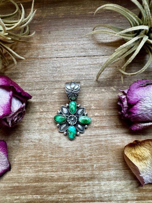 Flower Pendant with Sonoran Gold Turquoise – Option 2 – Sterling Silver