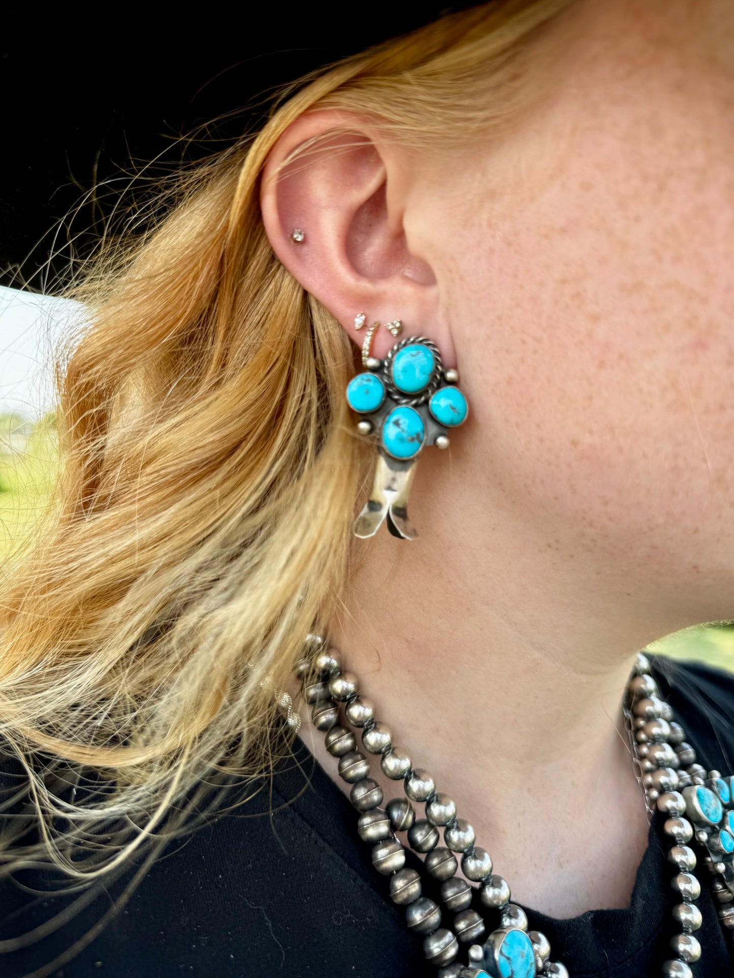 Complete Squash Blossom Set – Kingman Turquoise – Sterling Silver – Navajo Made by Wilson Dawes