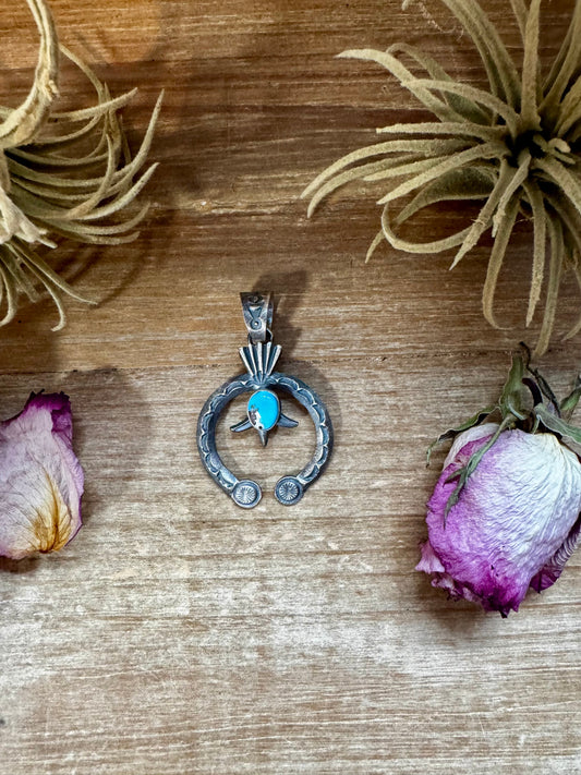 Naja Pendant with Golden Hill Turquoise – Sterling Silver – Native Made by KB – Fits 8mm