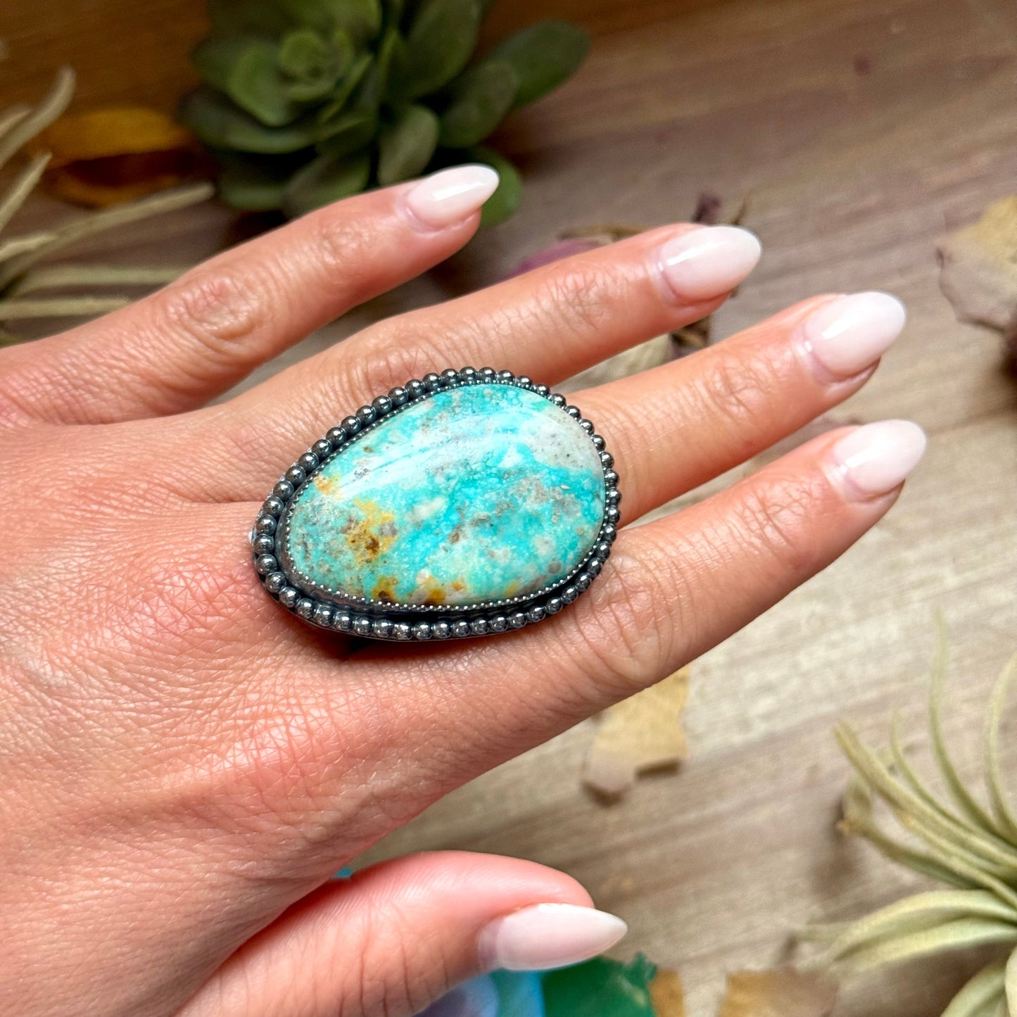 MJ Turquoise Ring – Sterling Silver Adjustable Band