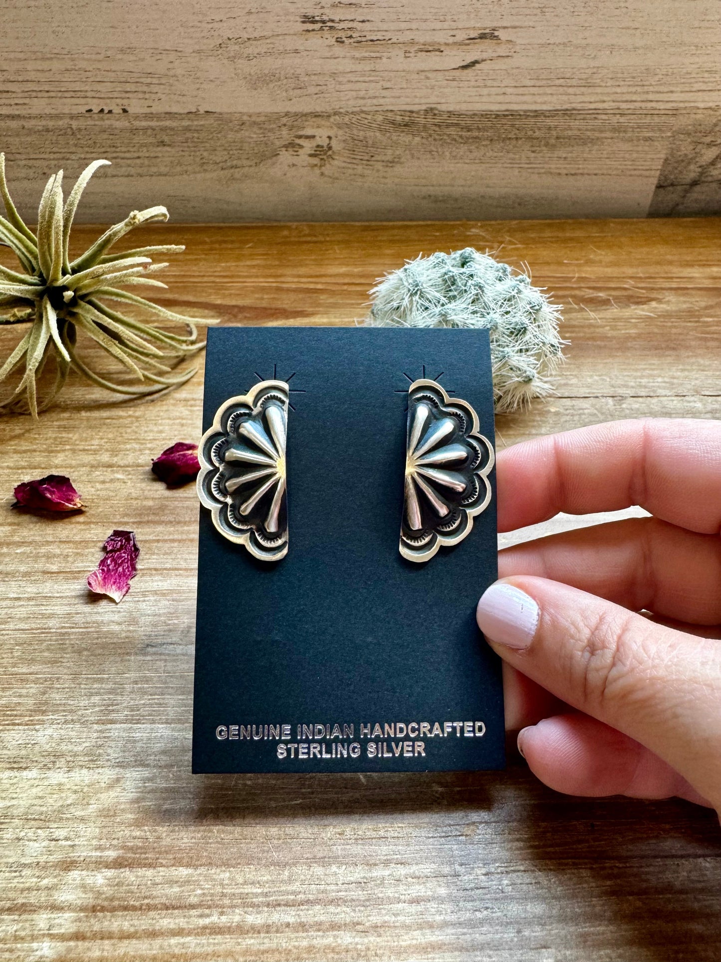 Big Half Cluster Sterling silver stud earrings