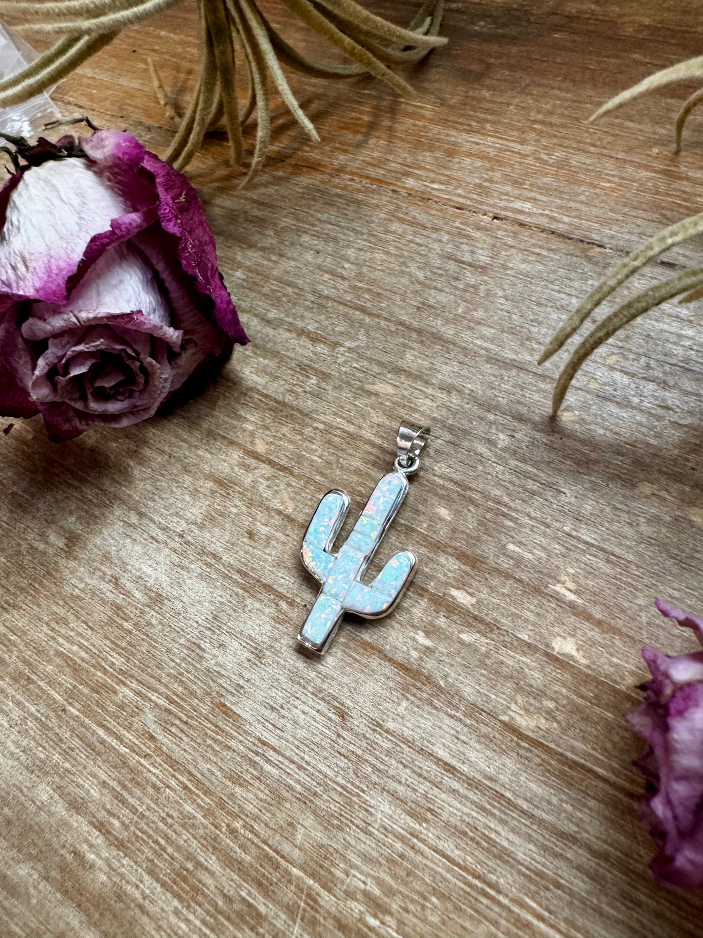 Cactus Pendant with White Opal – Sterling Silver – Fits 4mm Pearls