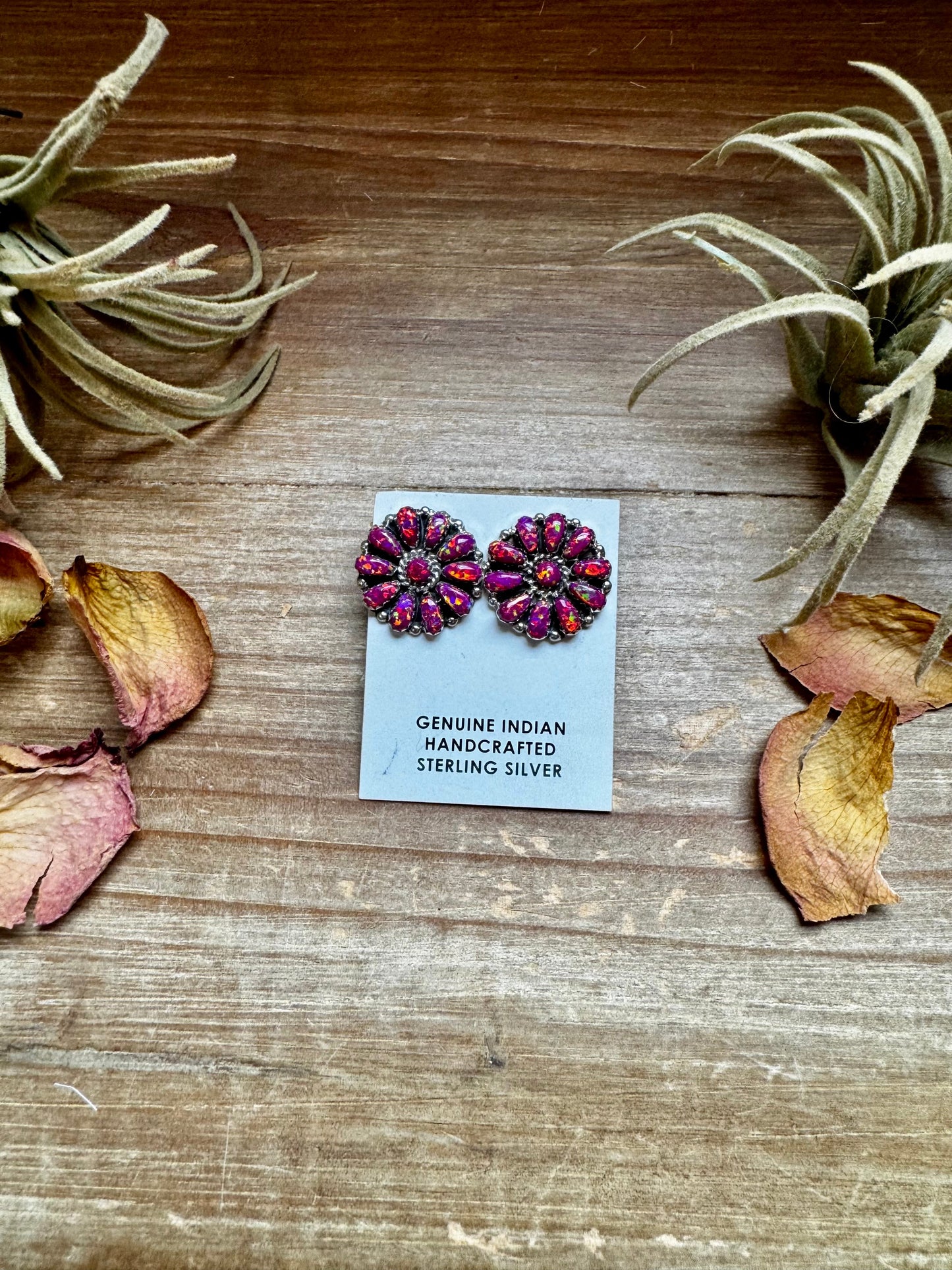 Cluster Earrings – Dark Pink Opal & Sterling Silver