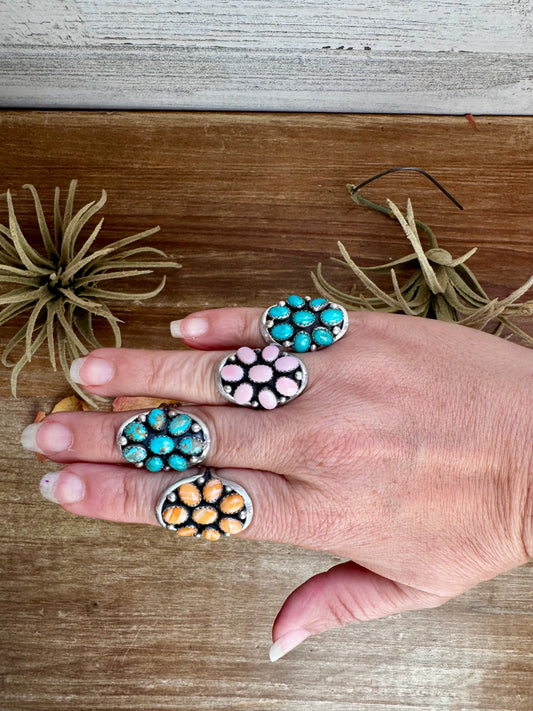 Stamp Yazzie Ring – Pick Your Color: Turquoise, Pink Conch, or Spiny Oyster size 7