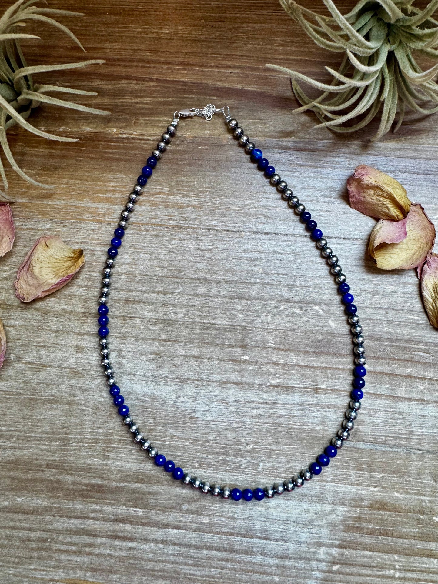 18-Inch Lapis & Sterling Silver Pearl Necklace