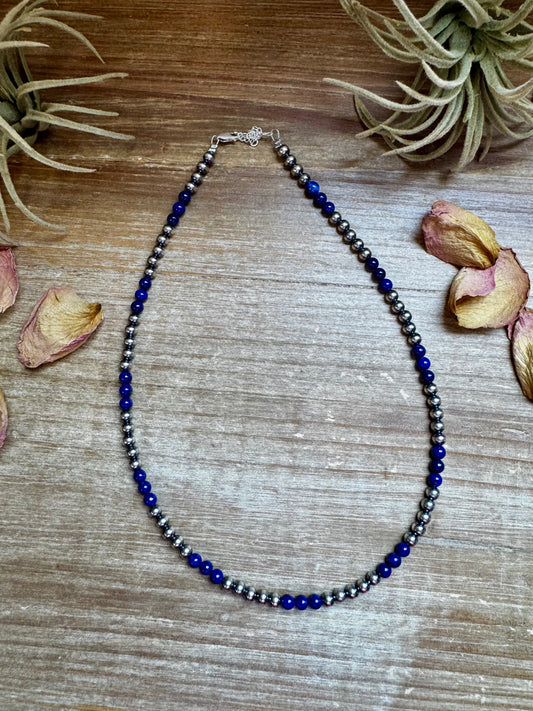 18-Inch Lapis & Sterling Silver Pearl Necklace