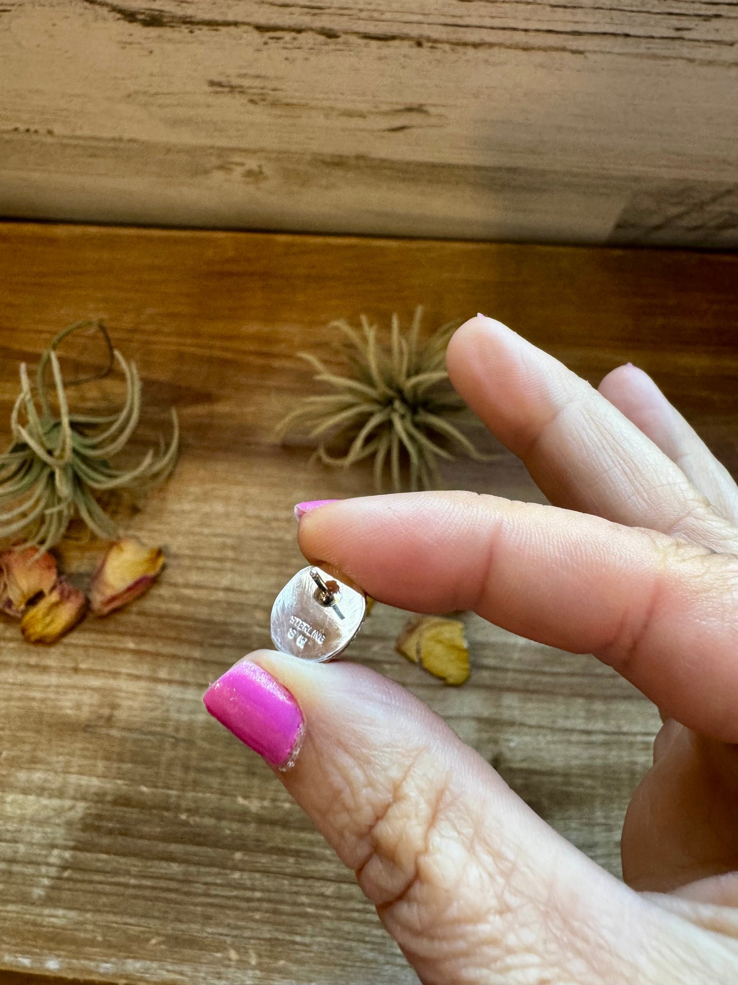 Palomino Turquoise Stud Earrings by Navajo Artist Theresa Smith – Sterling Silver, One of a Kind