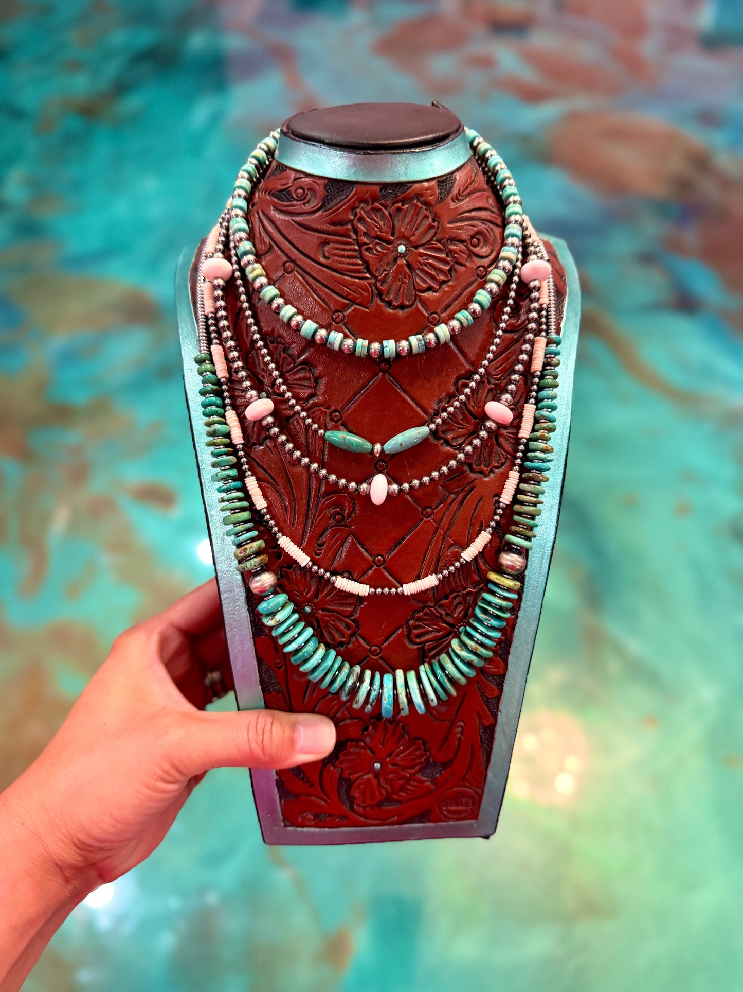 Pink Conch & Turquoise Necklace Stack – 5 Piece Set