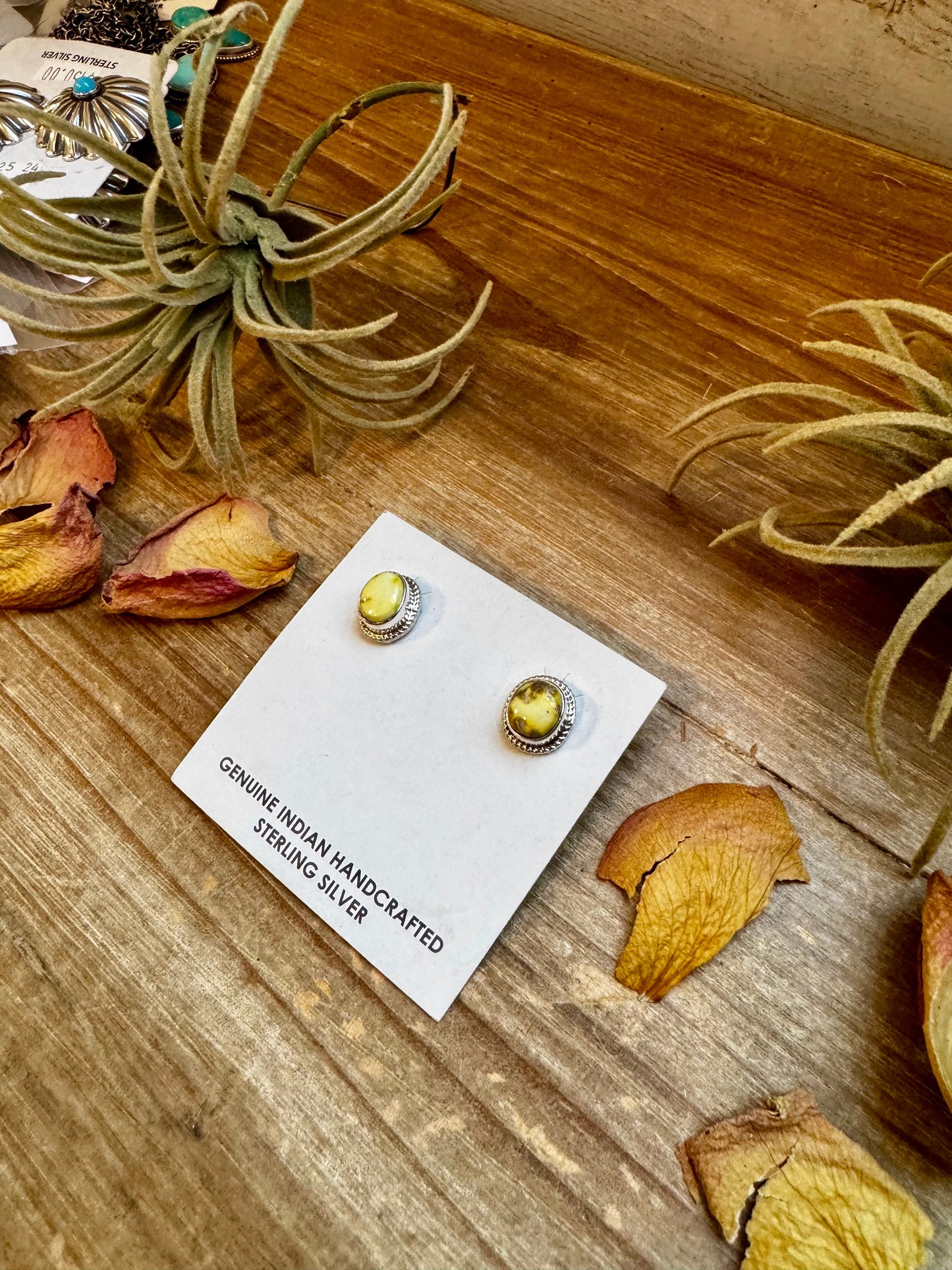 Palomino Turquoise Stud Earrings by Navajo Artist Theresa Smith – Sterling Silver, One of a Kind