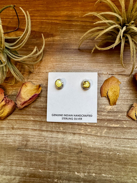 Palomino Turquoise Stud Earrings by Navajo Artist Theresa Smith – Sterling Silver, One of a Kind