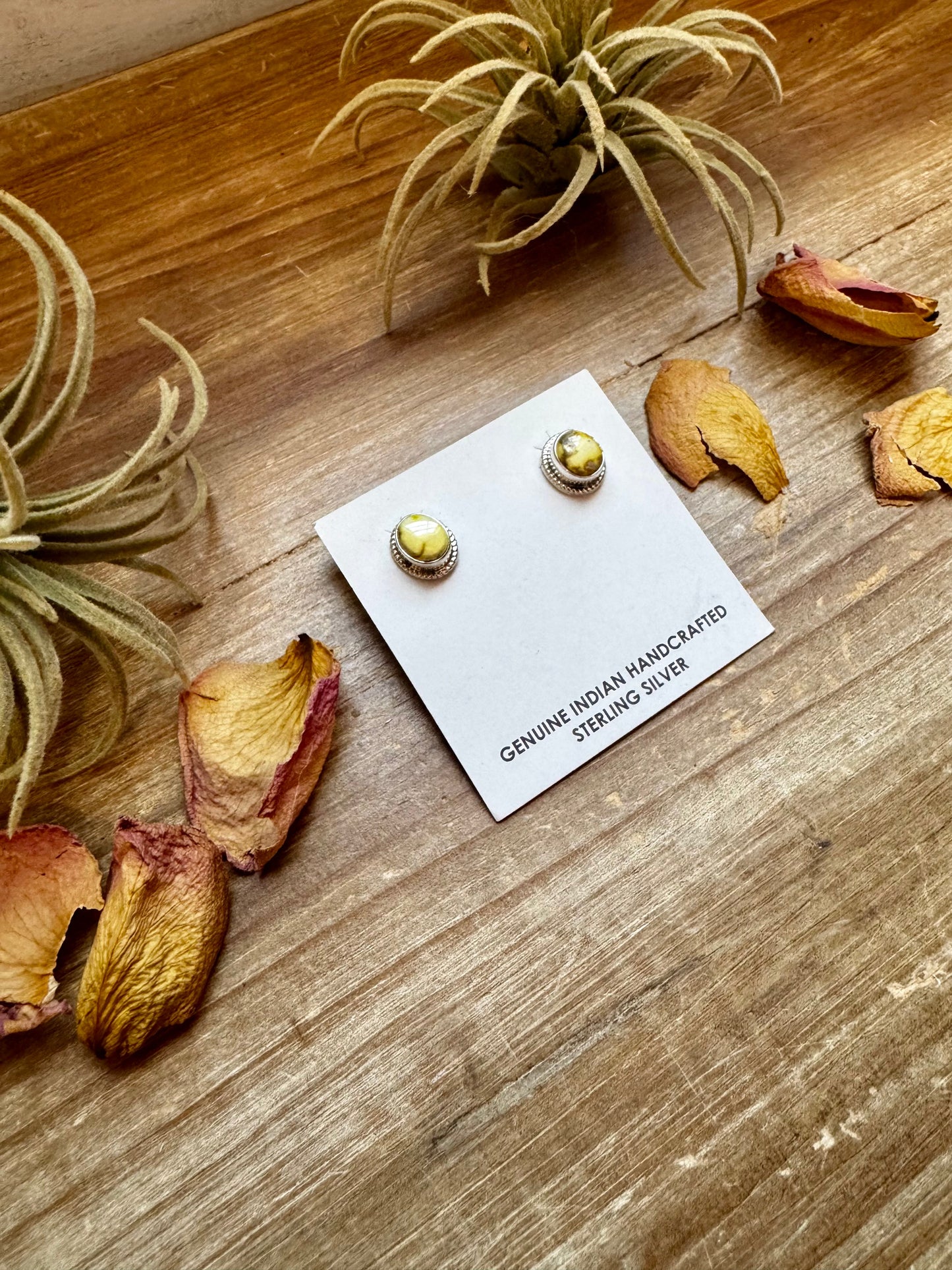 Palomino Turquoise Stud Earrings by Navajo Artist Theresa Smith – Sterling Silver, One of a Kind