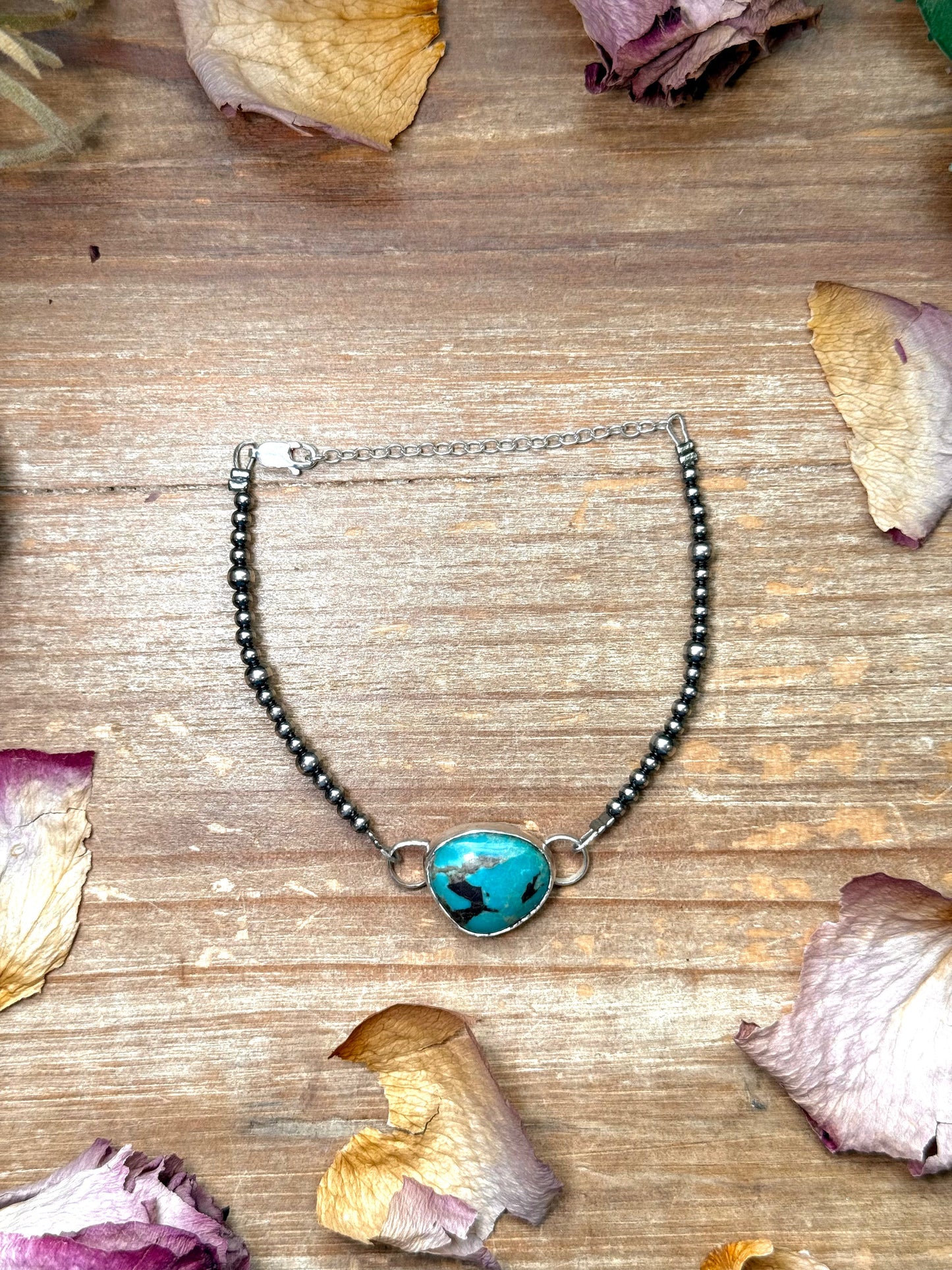 Sterling Silver & Turquoise Bracelet – 6.5” + Extender – 3 mm & 4 mm Pearls