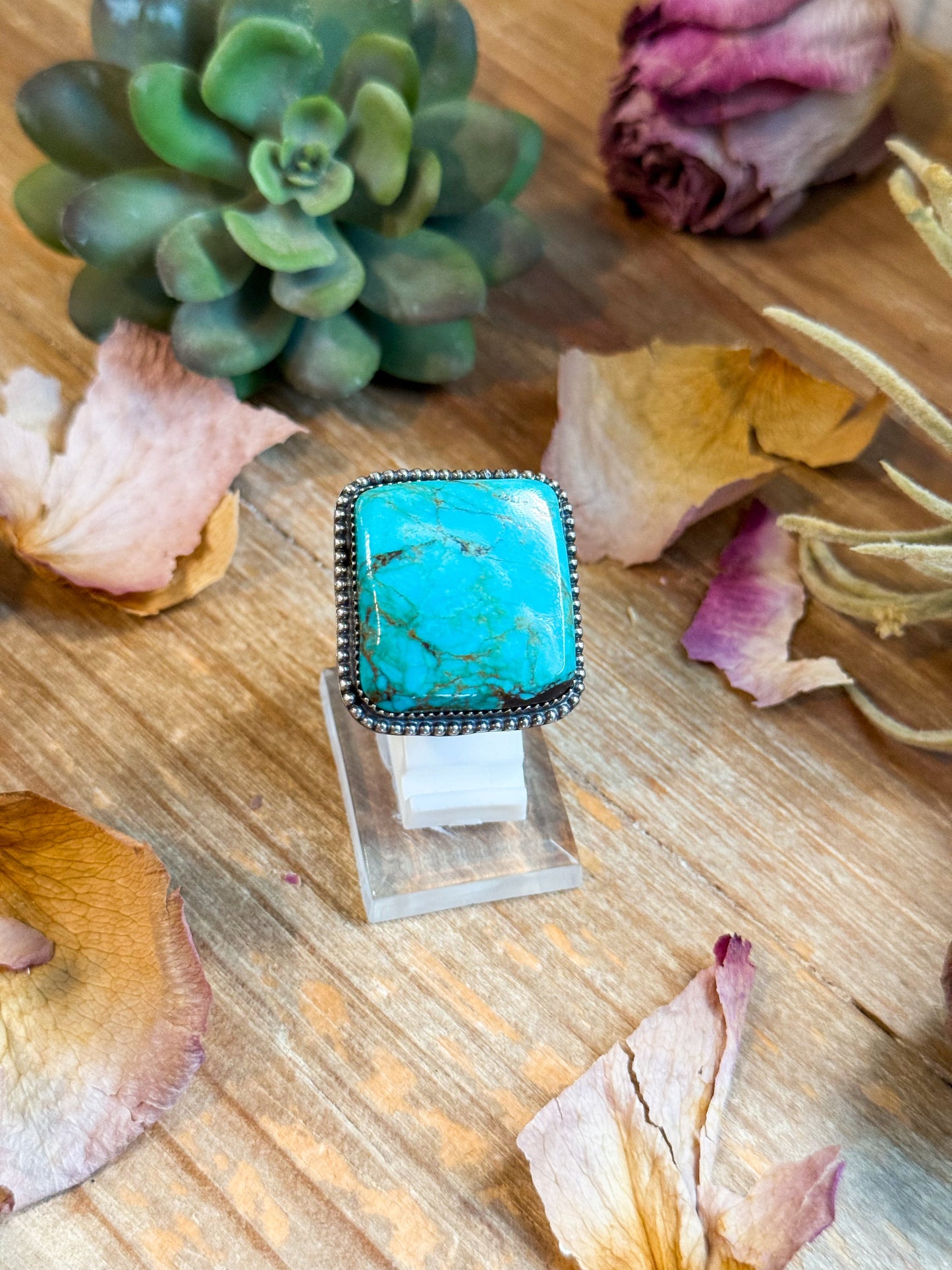 MJ Ring – Sterling Silver Adjustable Square Turquoise Ring – Made by The Bijoux FAB