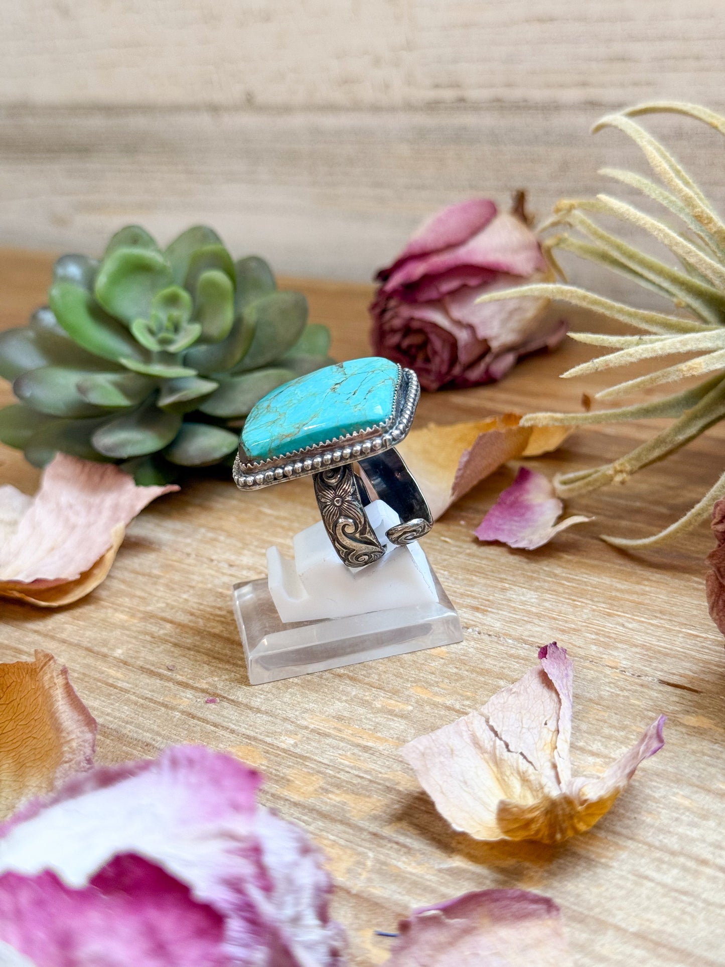 MJ Ring – Sterling Silver Adjustable Square Turquoise Ring – Made by The Bijoux FAB