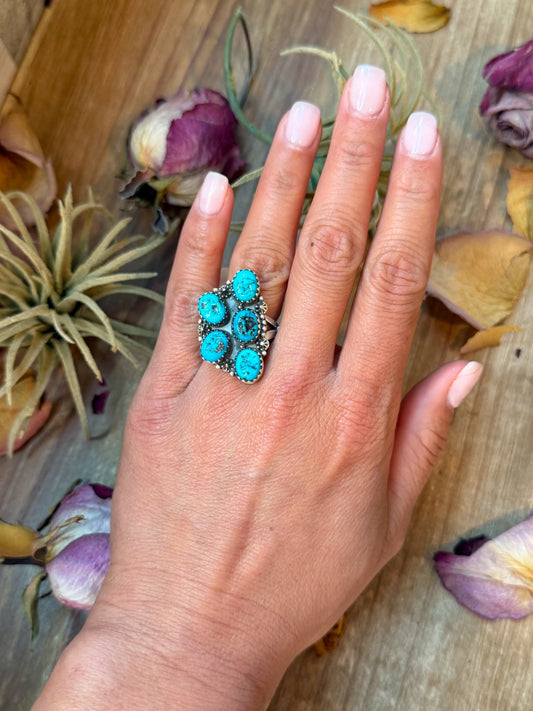 Sterling Silver Kingman Turquoise Adjustable Ring