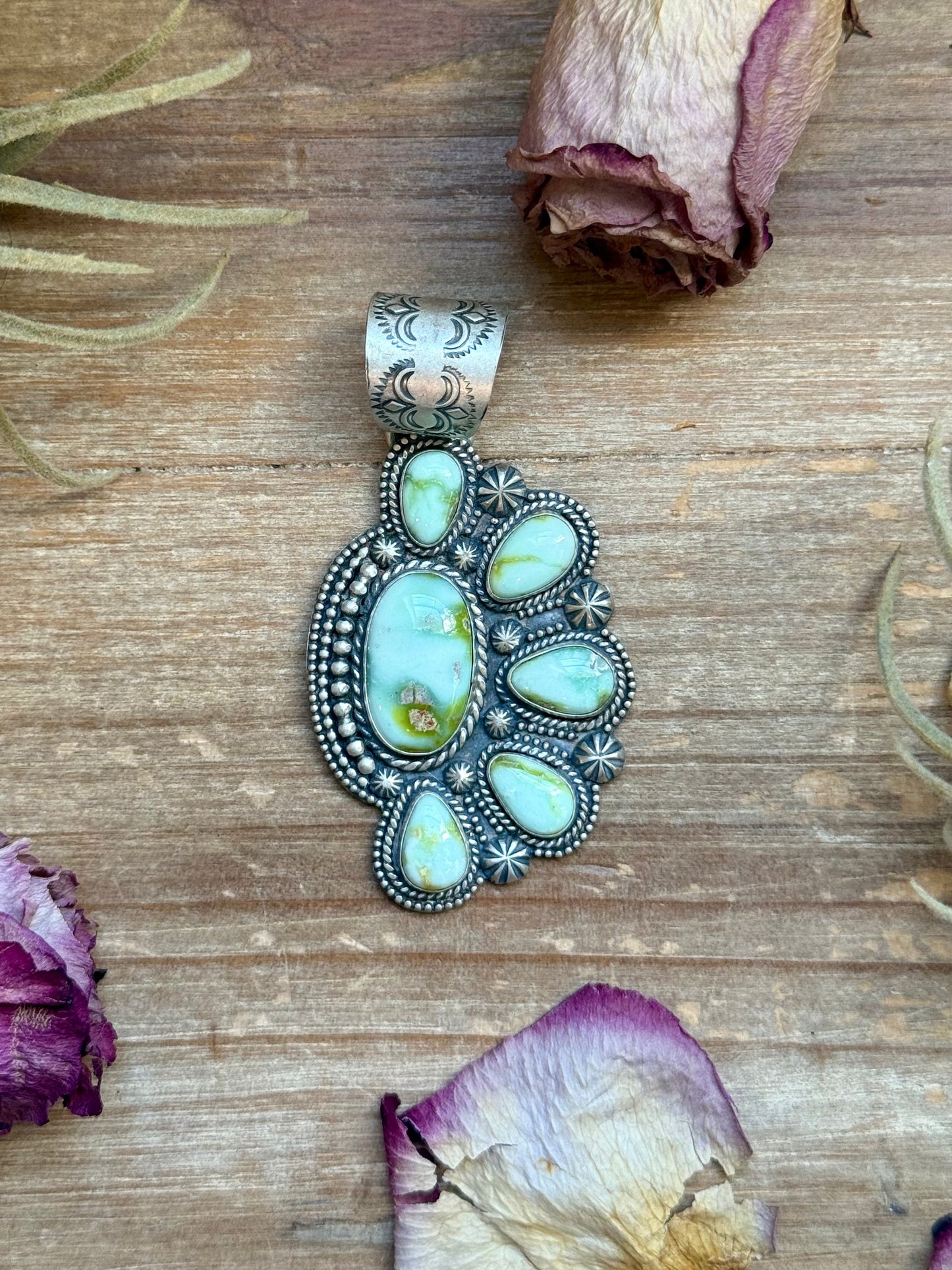 Sterling Silver Palomino Variscite Half Cluster Pendant – Handmade by Artist Shay Pfeiffer