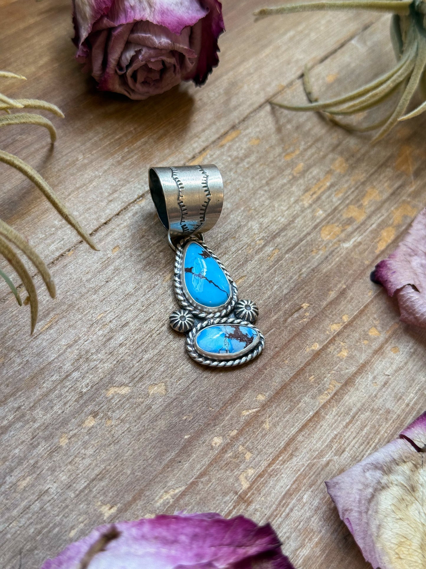 Sterling Silver Golden Hill Turquoise Drop Bar Pendant – Handmade by Jason Oggs
