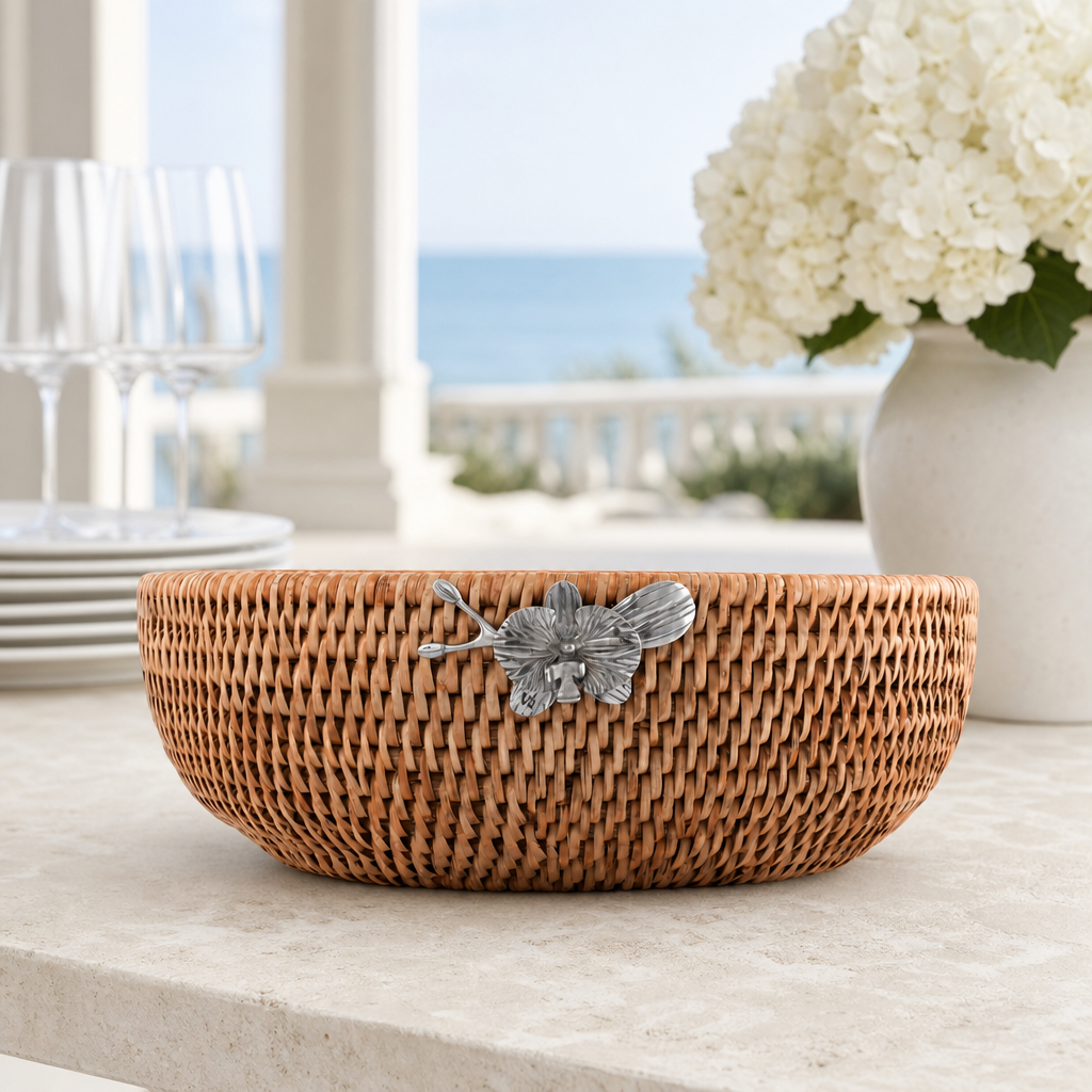 Orchid  Hand Woven Wicker Natural Rattan Serving Bowl