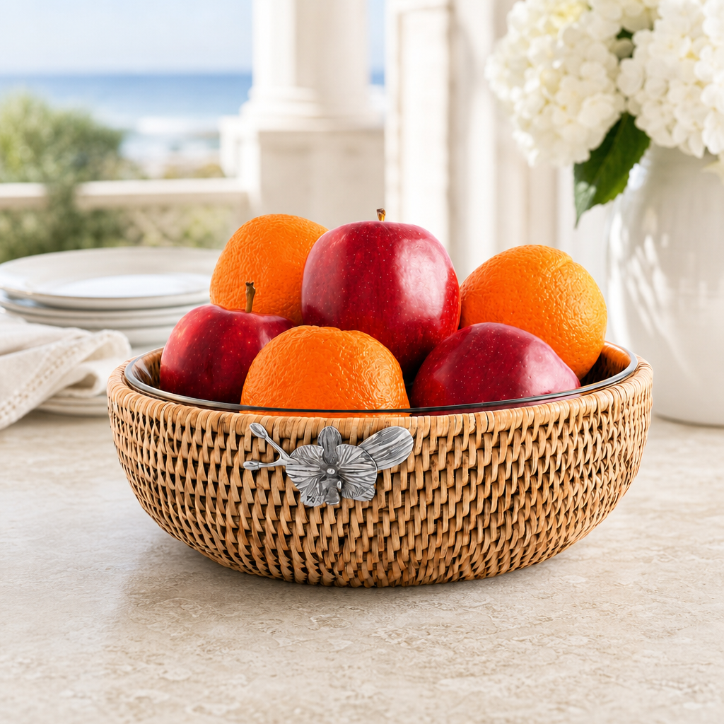 Orchid  Hand Woven Wicker Natural Rattan Serving Bowl