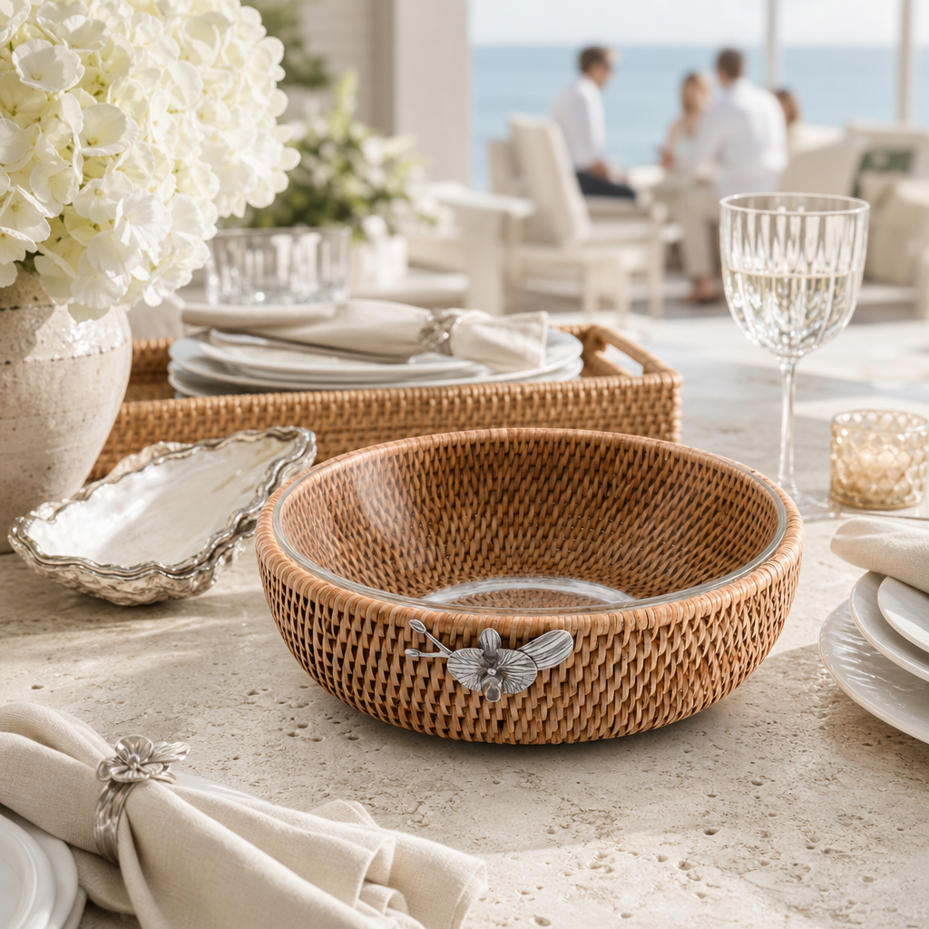 Orchid  Hand Woven Wicker Natural Rattan Serving Bowl