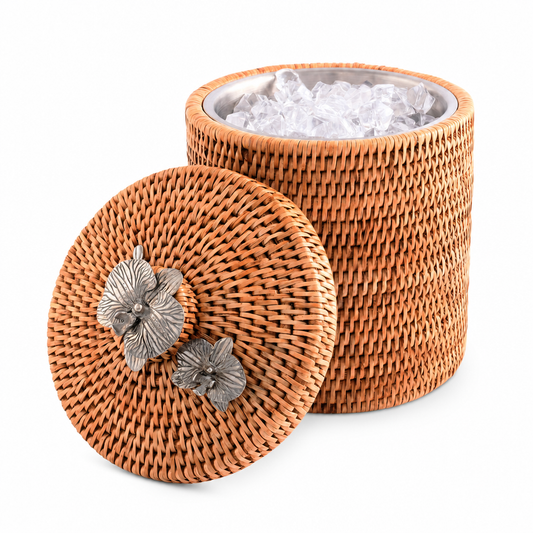 Orchids Hand Woven Wicker Rattan Lidded Ice Bucket