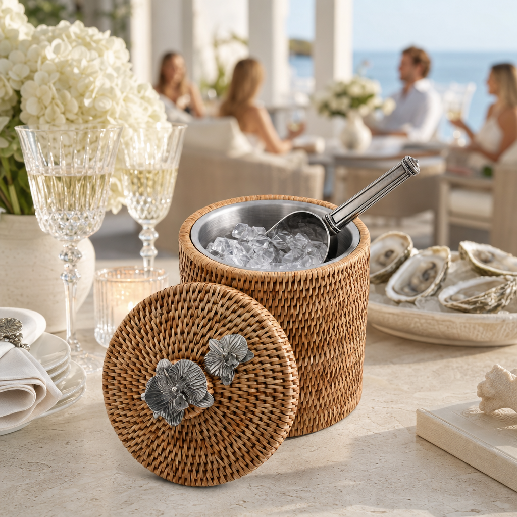 Orchids Hand Woven Wicker Rattan Lidded Ice Bucket