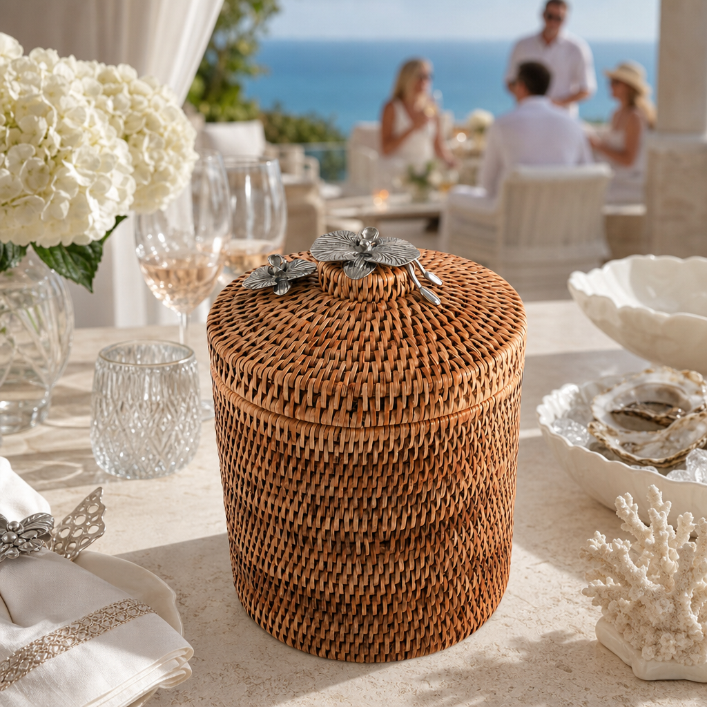 Orchids Hand Woven Wicker Rattan Lidded Ice Bucket