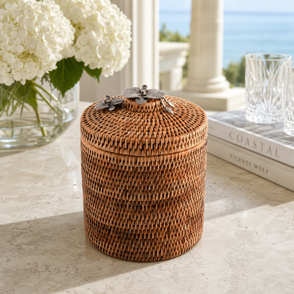 Orchids Hand Woven Wicker Rattan Lidded Ice Bucket