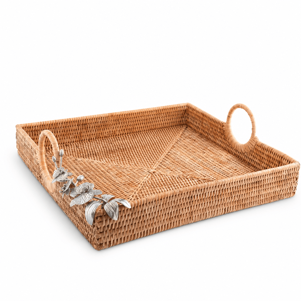 Orchid Hand Woven Wicker Rattan Large Square Tray