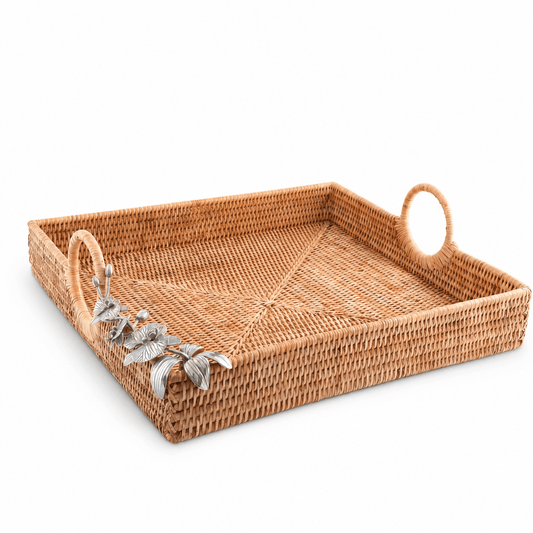 Orchid Hand Woven Wicker Rattan Large Square Tray