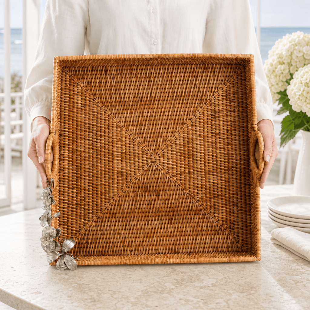 Orchid Hand Woven Wicker Rattan Large Square Tray