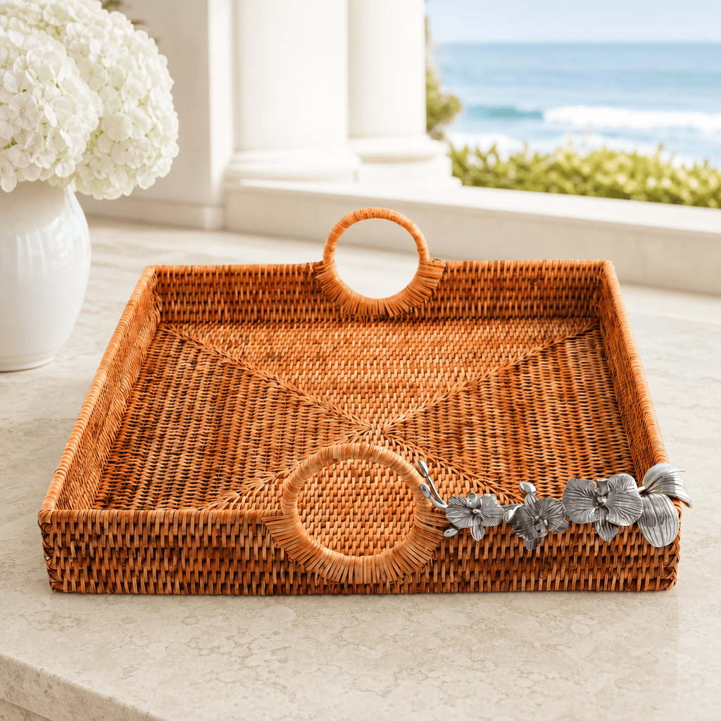 Orchid Hand Woven Wicker Rattan Large Square Tray