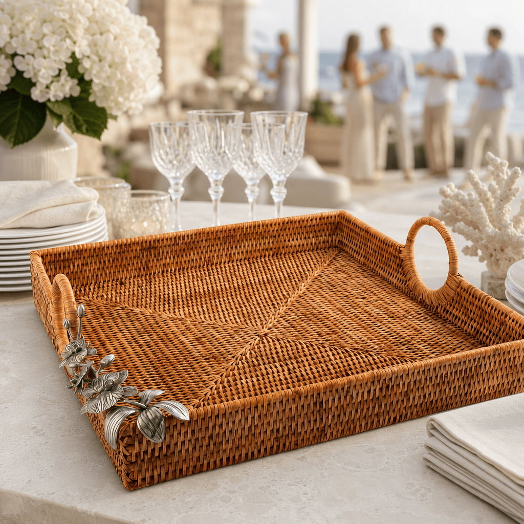 Orchid Hand Woven Wicker Rattan Large Square Tray