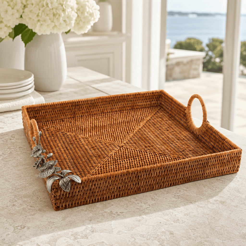 Orchid Hand Woven Wicker Rattan Large Square Tray