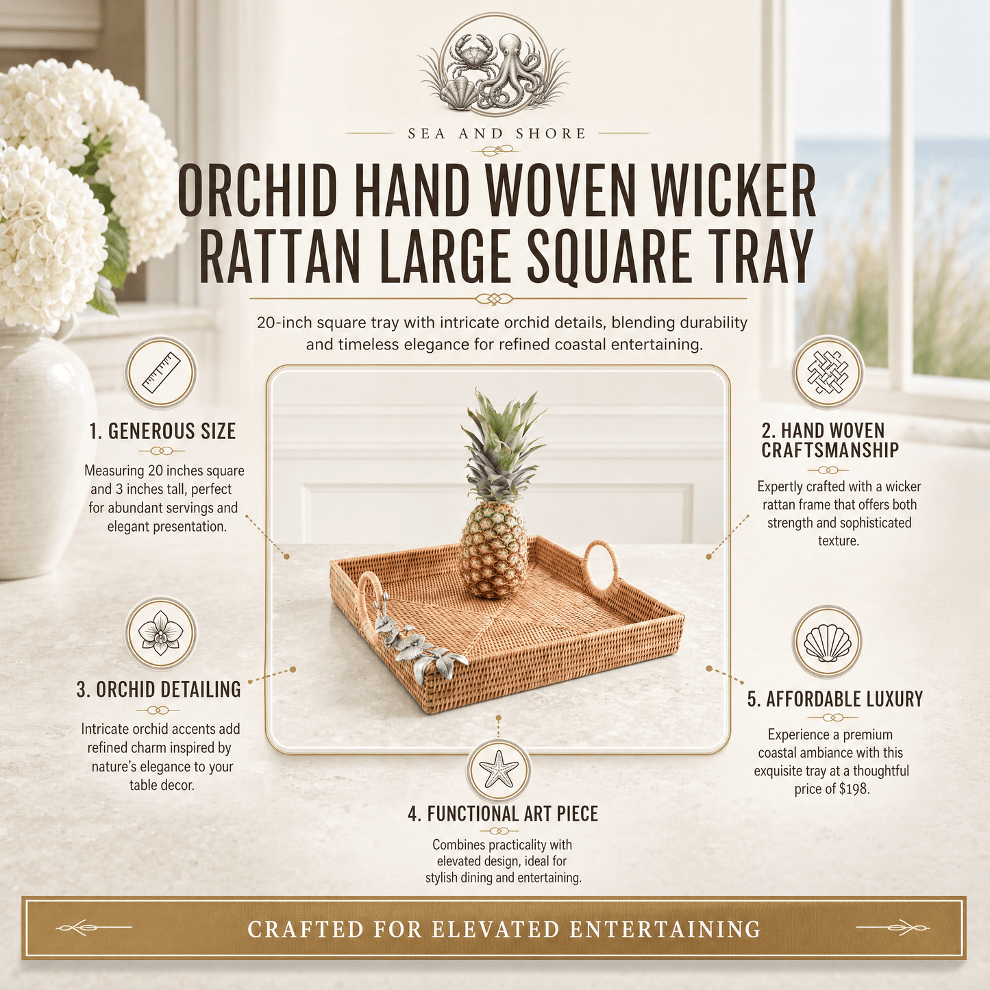 Orchid Hand Woven Wicker Rattan Large Square Tray