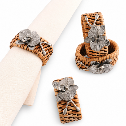 Orchid Hand Woven Wicker Rattan Napkin Ring - Set of 4