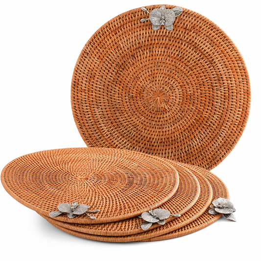 Orchid Placemat Hand Woven Wicker Rattan Round - Set of 4