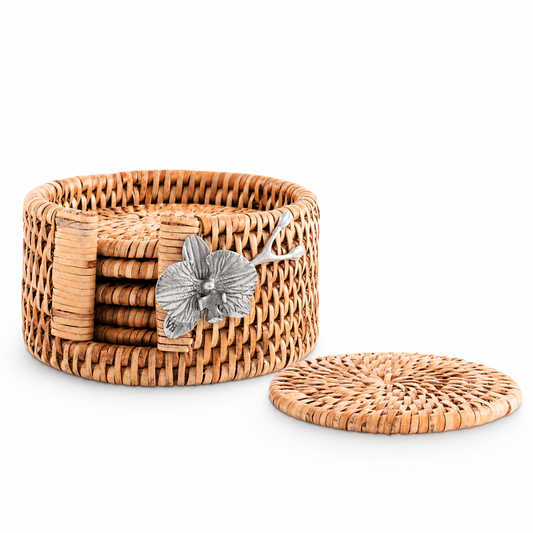 Orchid Hand Woven Wicker Rattan Coaster Set - 6 Coasters