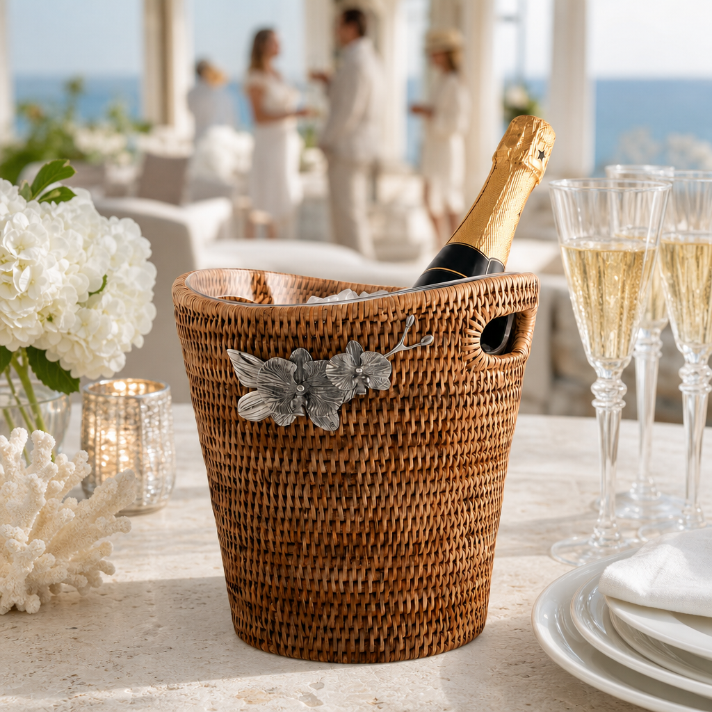 Orchids Hand Woven Wicker Rattan Champagne  / Ice Bucket