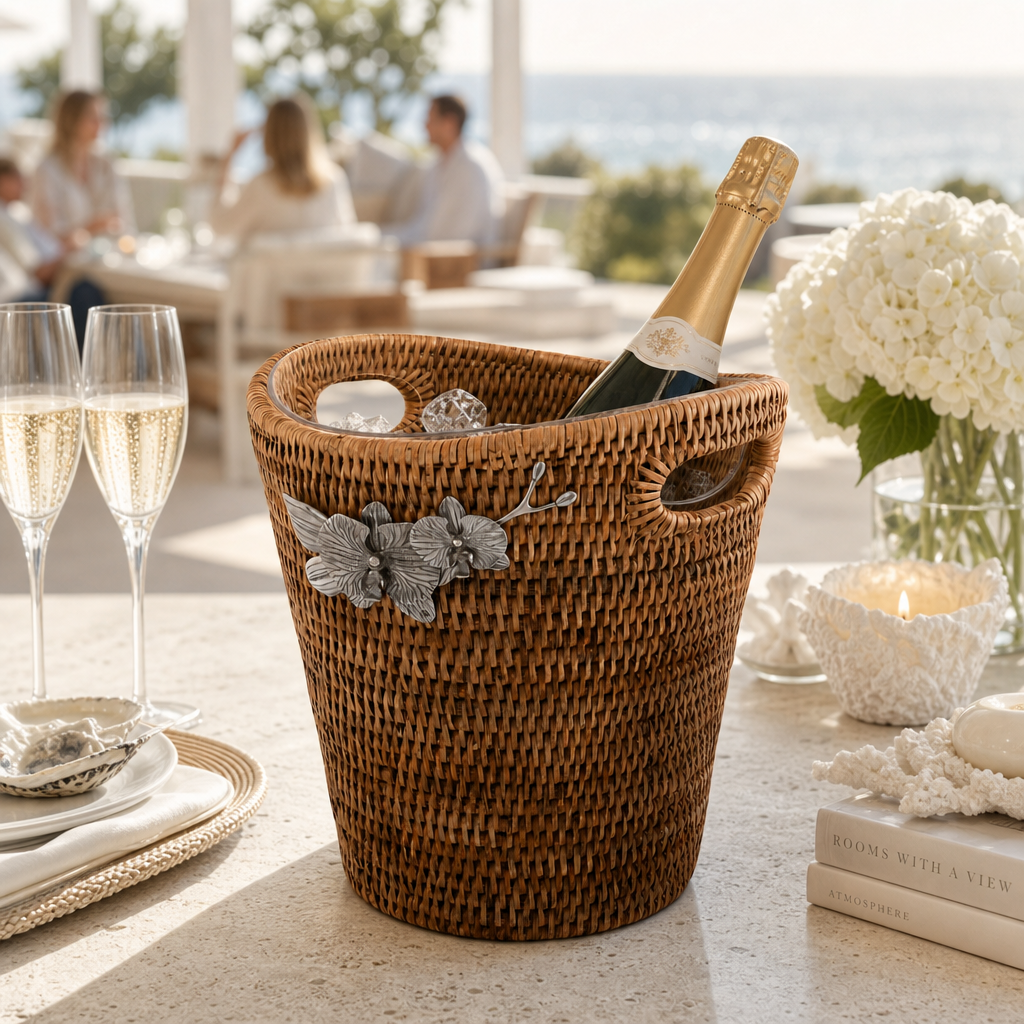 Orchids Hand Woven Wicker Rattan Champagne  / Ice Bucket