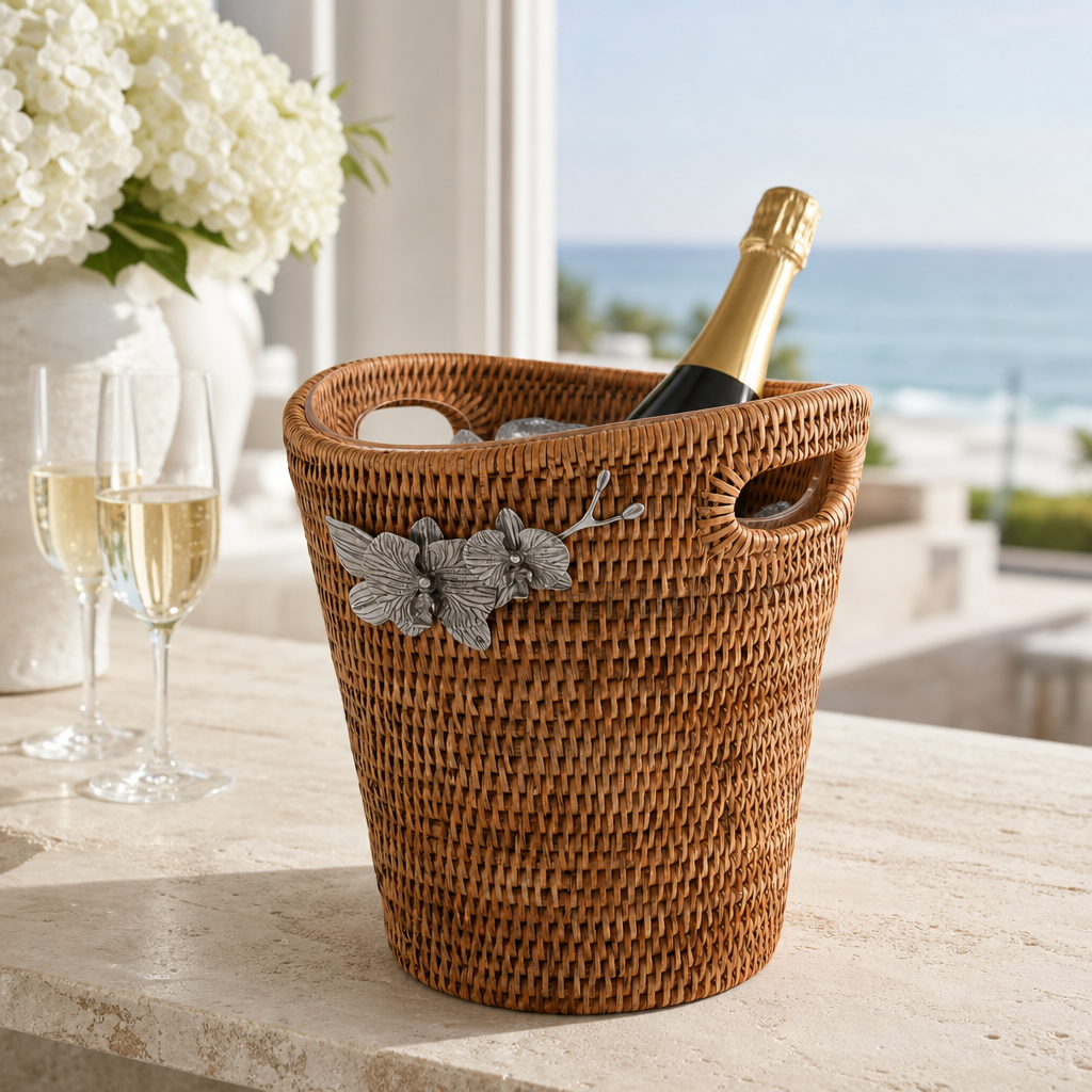 Orchids Hand Woven Wicker Rattan Champagne  / Ice Bucket