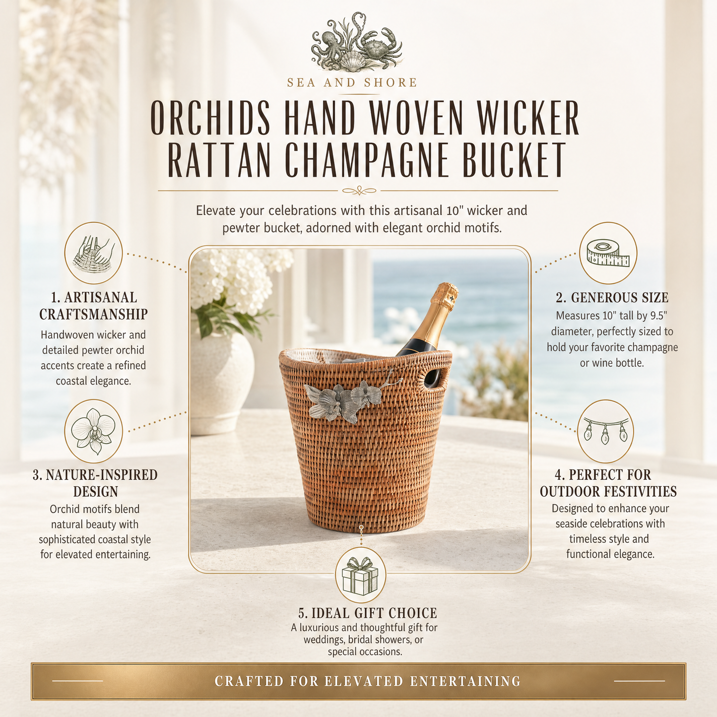 Orchids Hand Woven Wicker Rattan Champagne  / Ice Bucket