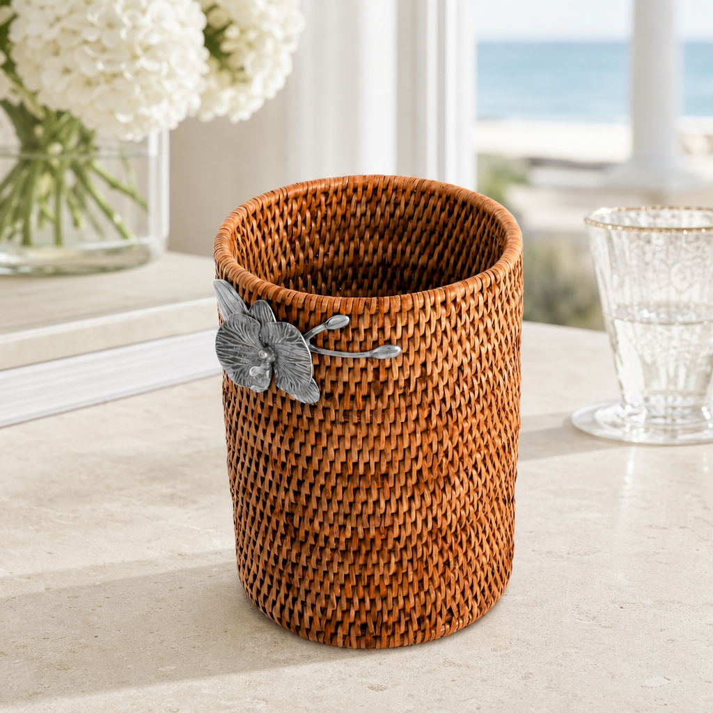 Orchids Hand Woven Wicker Rattan Utensils Holder