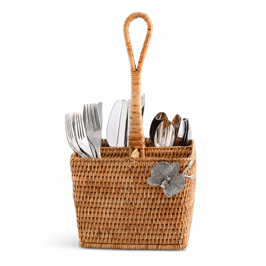 Orchid Hand Woven Wicker Rattan Flatware Caddy