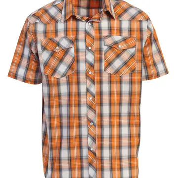 men's Pearl Snap Button Down Plaid Short Sleeve Western Shirt
