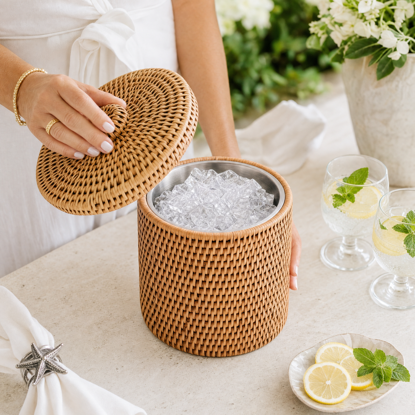 Hand Woven Wicker Rattan Ice Bucket
