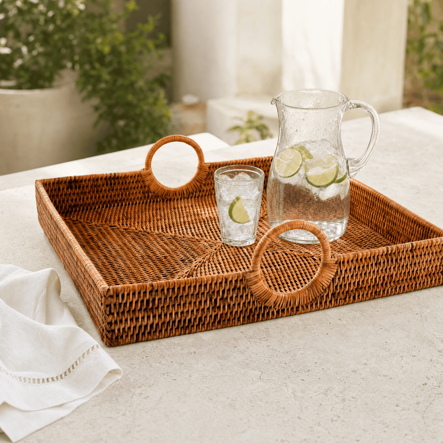 Hand Woven Wicker Rattan Large Square Tray